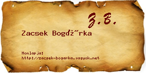 Zacsek Bogárka névjegykártya